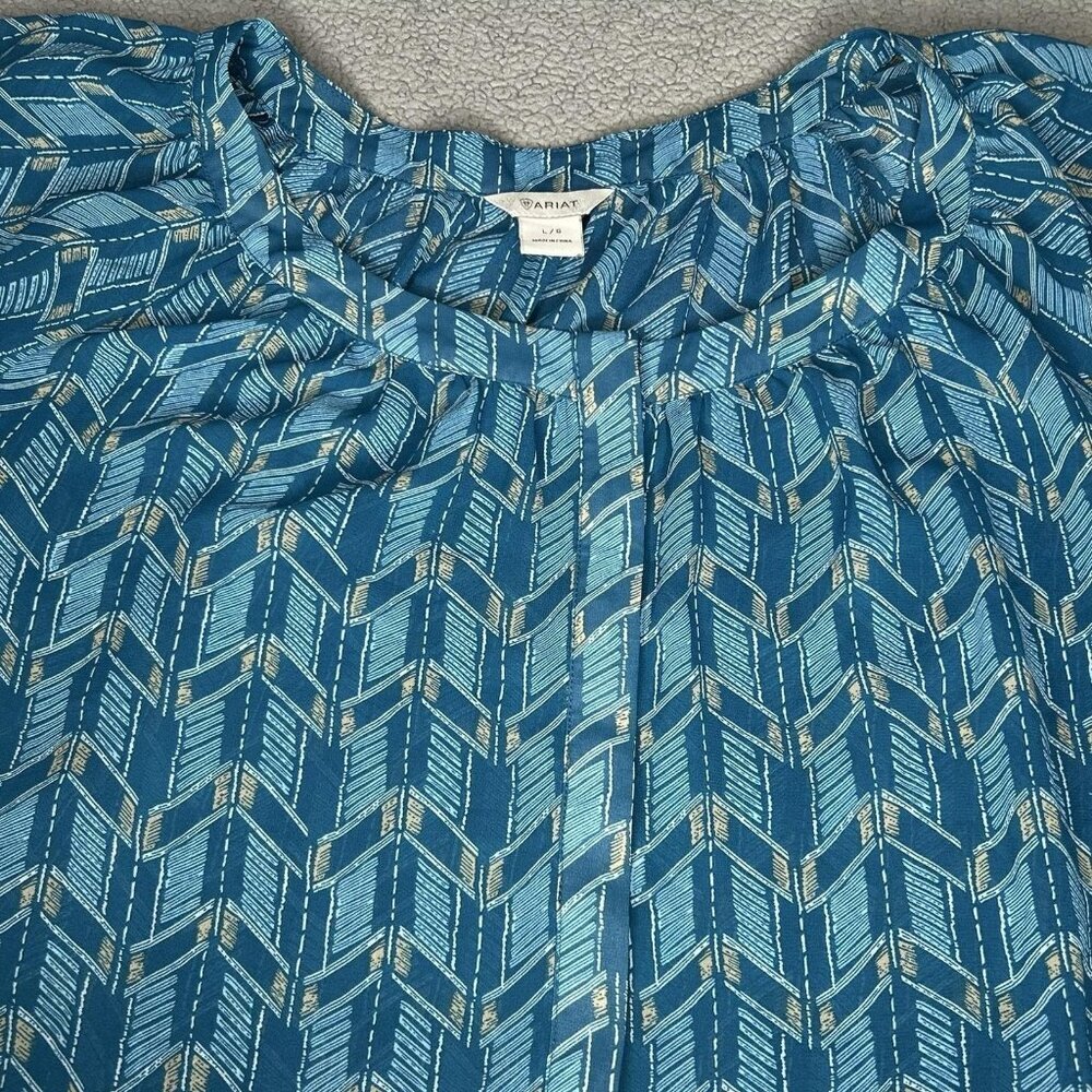 Ariat Shirt Womens Large Blue Geometric Tiffany Tunic Top Western Scoop Neck
